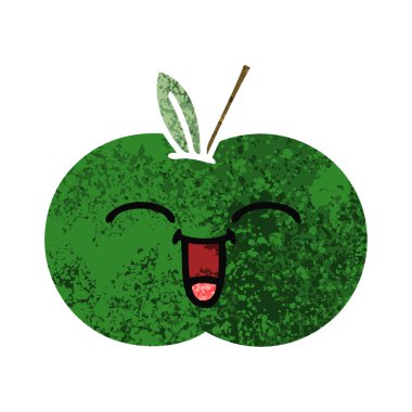 Retro illüstrasyon stil çizgi film sulu elma