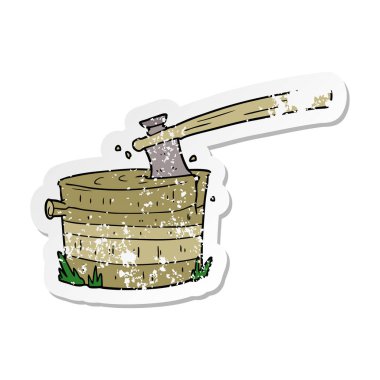 bir çizgi film ağaç kütüğü balta ile sıkıntılı etiket