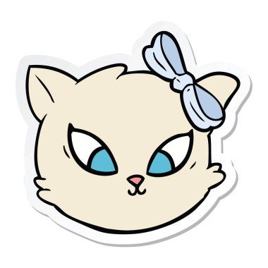 sevimli çizgi kedi yay ile etiket