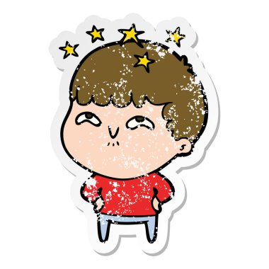 bir çizgi film hayran çocuğun sıkıntılı etiket