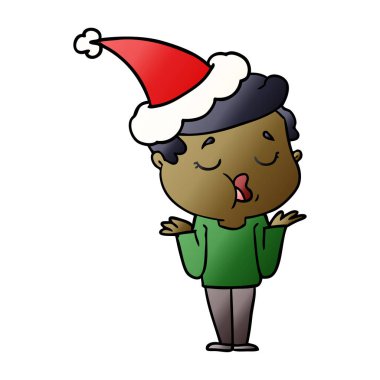 bir adam konuşurken ve santa şapka omuz shrugging el çekilmiş degrade çizgi film