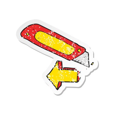 bir çizgi film inşaat bıçak Retro sıkıntılı etiket