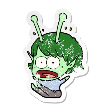 bir çizgi film şok uzaylı kızın sıkıntılı etiket