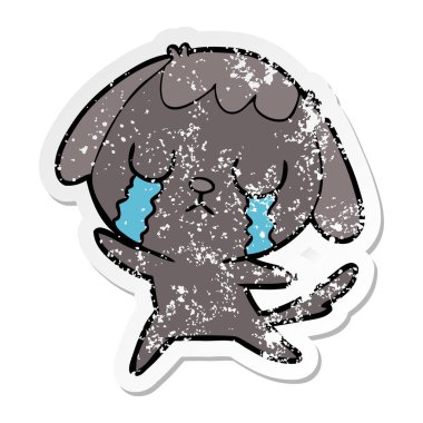 ağlayan bir sevimli çizgi köpek sıkıntılı etiket