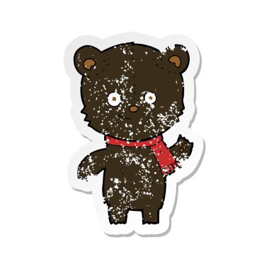 Retro etiket sallayarak bir çizgi film siyah ayı sıkıntılı