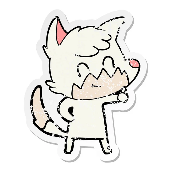 Distressed Sticker Cartoon Friendly Fox — Stock Vector