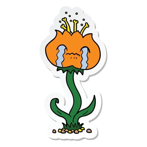 Sticker Van Een Cartoon Bloem Huilen — Stockvector