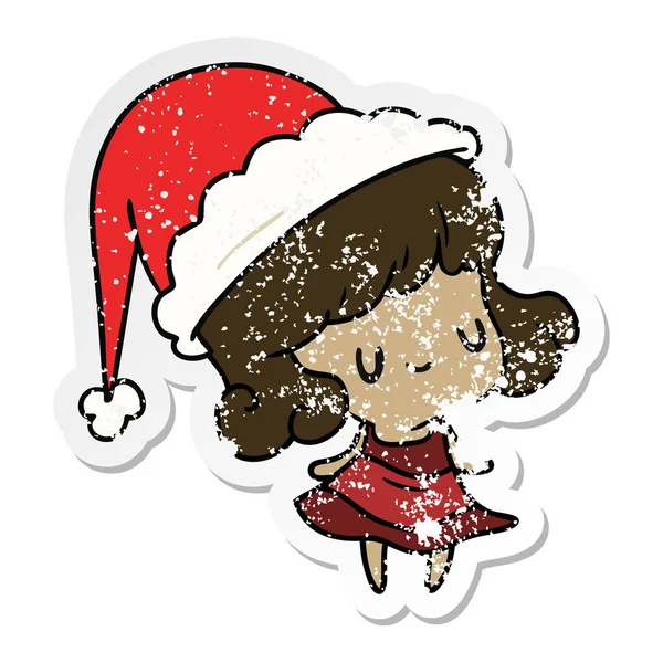 Navidad angustiado pegatina de dibujos animados de chica kawaii — Archivo Imágenes Vectoriales