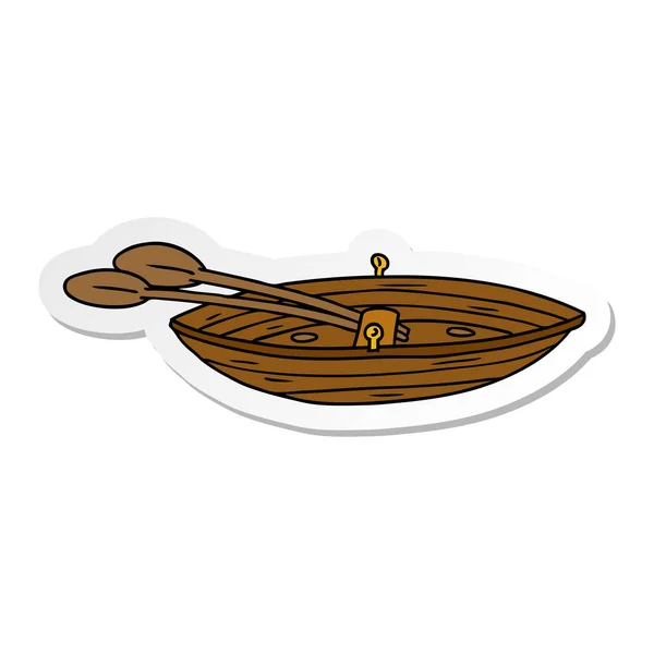Sticker cartoon doodle of a wooden boat — Stock Vector