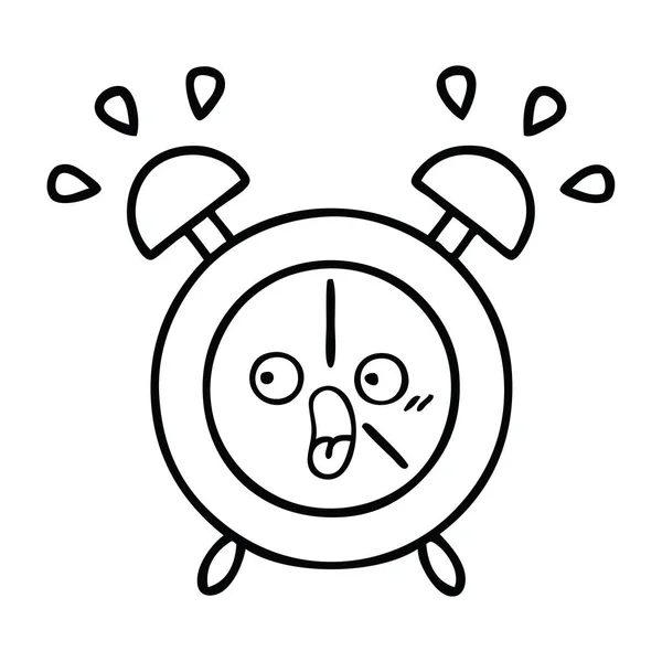 Line Drawing Cartoon Alarm Clock — Stock Vector