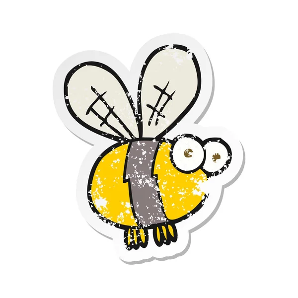 Retro Distressed Sticker Cartoon Bee — Stock Vector