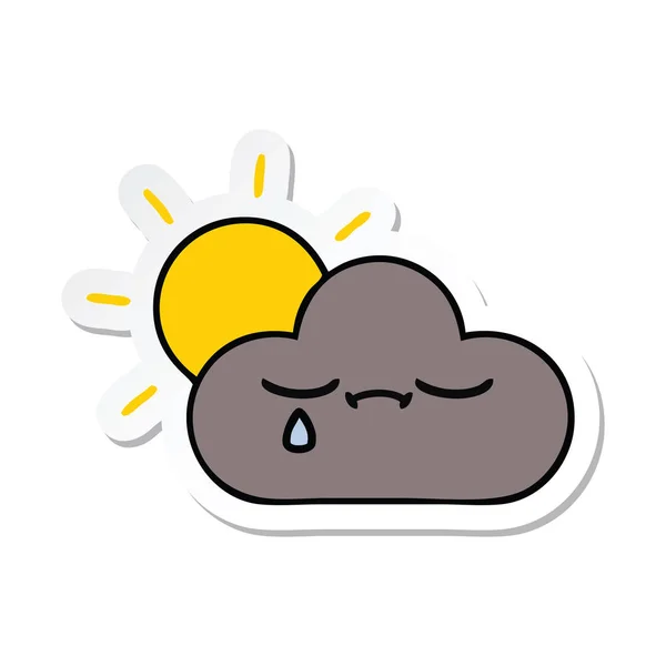 一个可爱的卡通风暴云和太阳贴纸 — 图库矢量图片