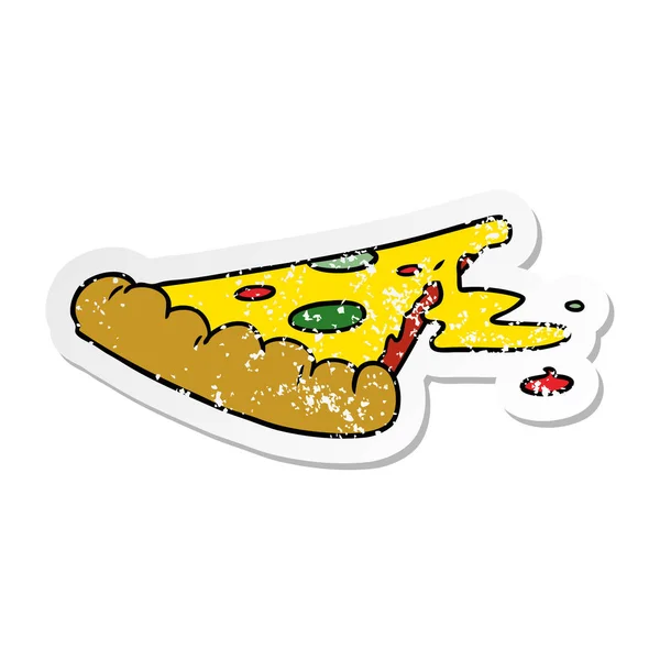 Cartone animato angosciato scarabocchio di una fetta di pizza — Vettoriale Stock