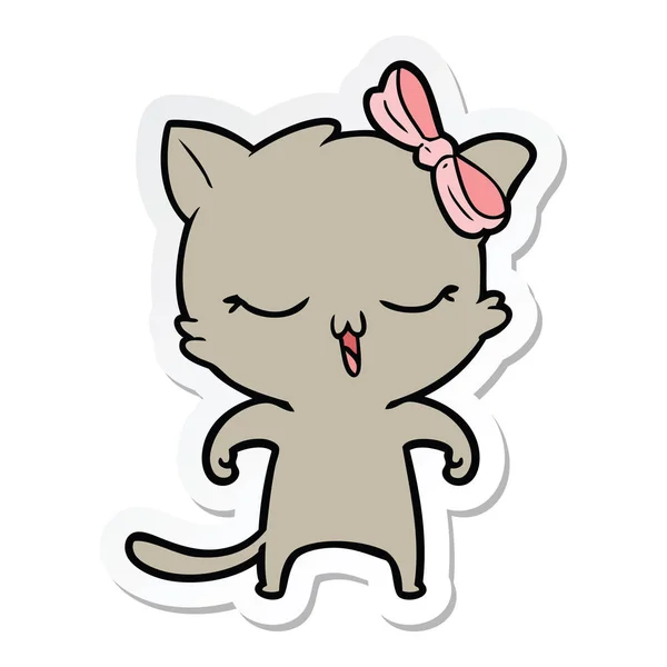 Sticker Cartoon Cat Bow Head — Stock Vector