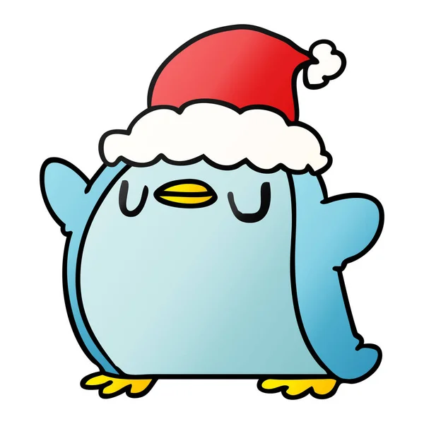 Dessin Animé Noël Dessiné Main Dégradé Pingouin Kawaii — Image vectorielle