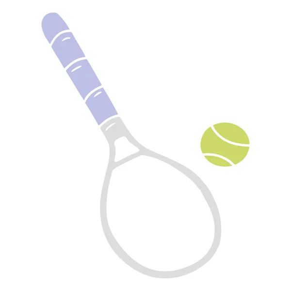 Mano Dibujado Dibujos Animados Garabato Raqueta Tenis Pelota — Vector de stock