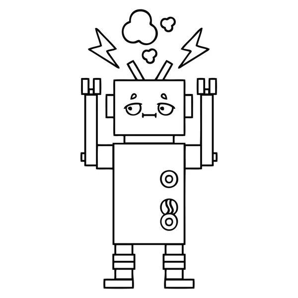 Line Drawing Cartoon Robot — Stock Vector