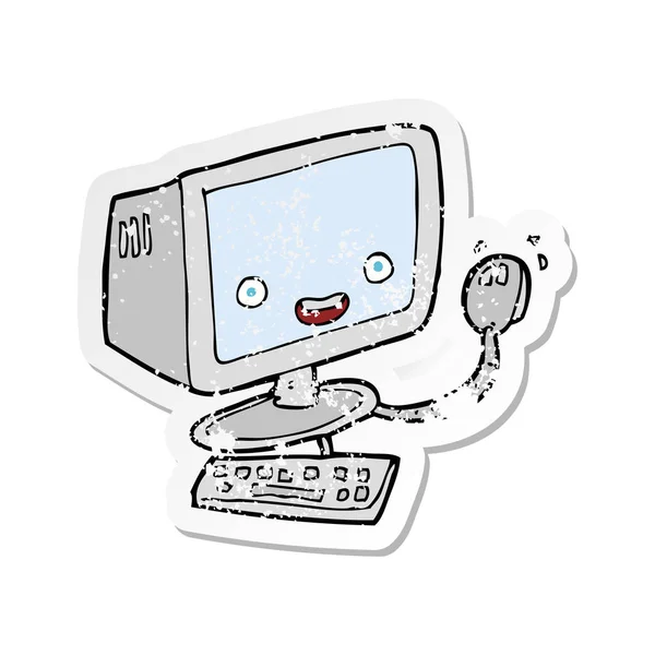 Etiqueta Angustiada Retro Computador Dos Desenhos Animados — Vetor de Stock