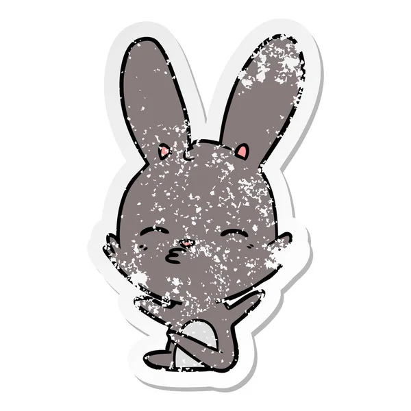 Verontruste sticker van een nieuwsgierig bunny cartoon — Stockvector