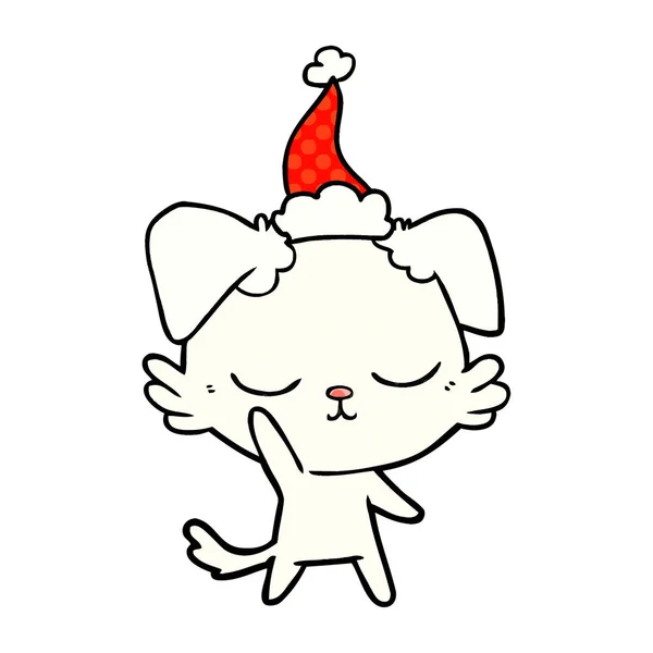 Carino fumetto illustrazione stile di un cane che indossa cappello di Babbo Natale — Vettoriale Stock