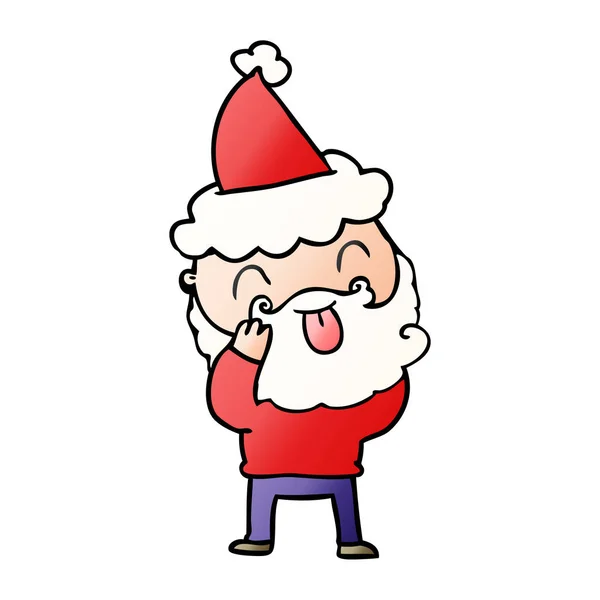 Sakallı Noel Baba Şapkası Giyen Dilini — Stok Vektör