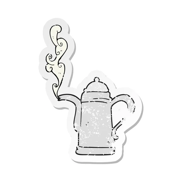 Etiqueta Angustiada Retro Uma Chaleira Café Fumegante Dos Desenhos Animados —  Vetores de Stock