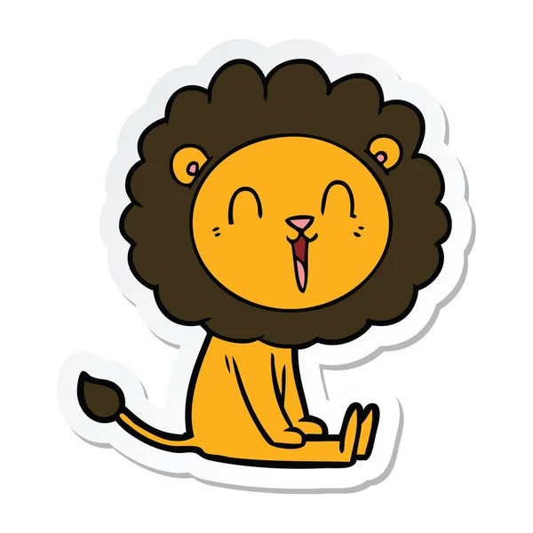 Sticker of a laughing lion cartoon sitting — Stock Vector