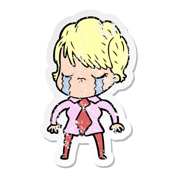 Distressed sticker of a cartoon woman crying — Stock Vector