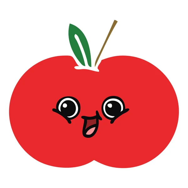 赤いリンゴのフラット カラー レトロ漫画 — ストックベクタ