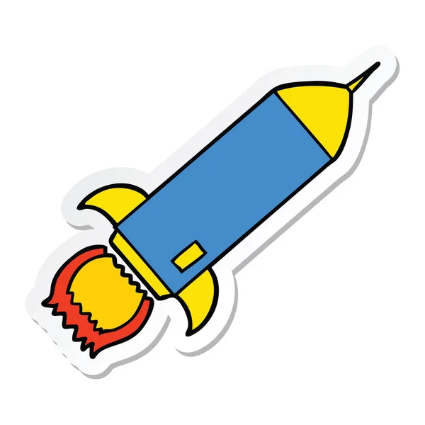 Sticker van een cartoon-raket — Stockvector