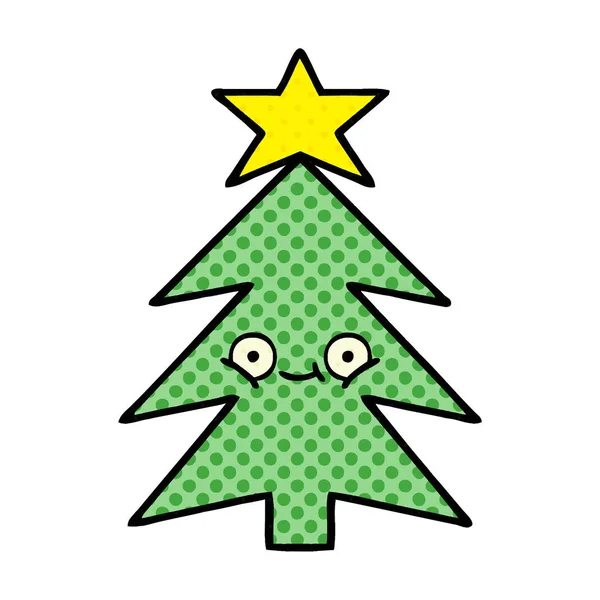 Bande Dessinée Style Dessin Animé Arbre Noël — Image vectorielle