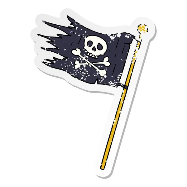 Hand Drawn Distressed Sticker Cartoon Doodle Pirates Flag — Stock Vector