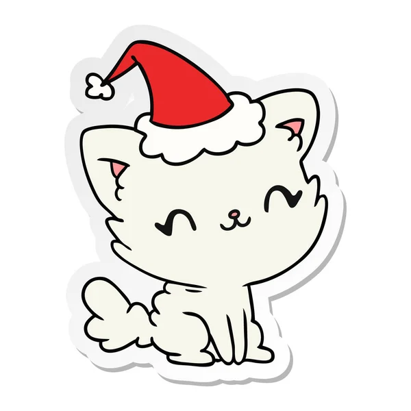 Mão Desenhada Natal Adesivo Desenhos Animados Gato Kawaii —  Vetores de Stock