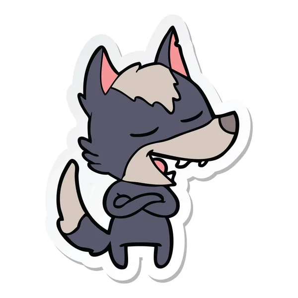 Sticker van een cartoon wolf lachen — Stockvector