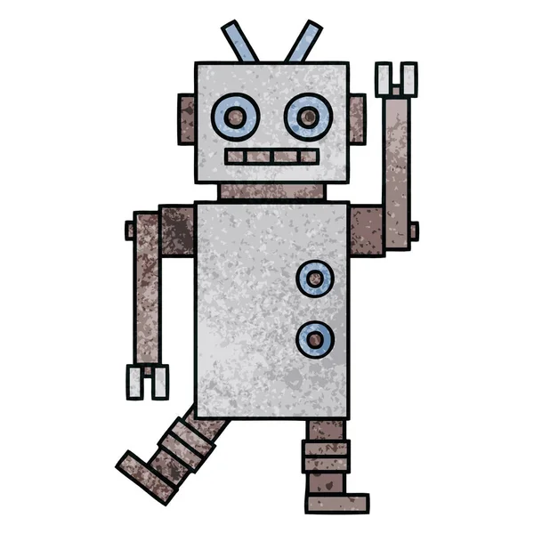 Retro Grunge Texture Cartoon Dancing Robot — Stock Vector