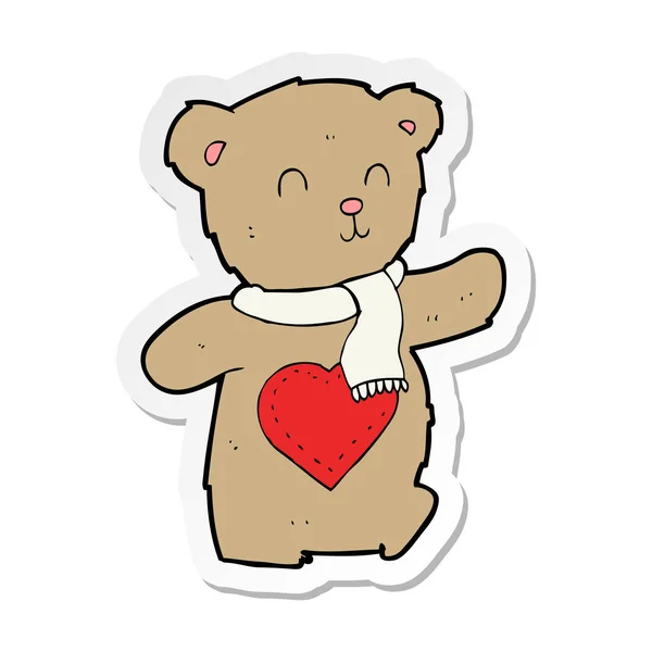 Sticker of a cartoon teddy bear with love heart — Stock Vector