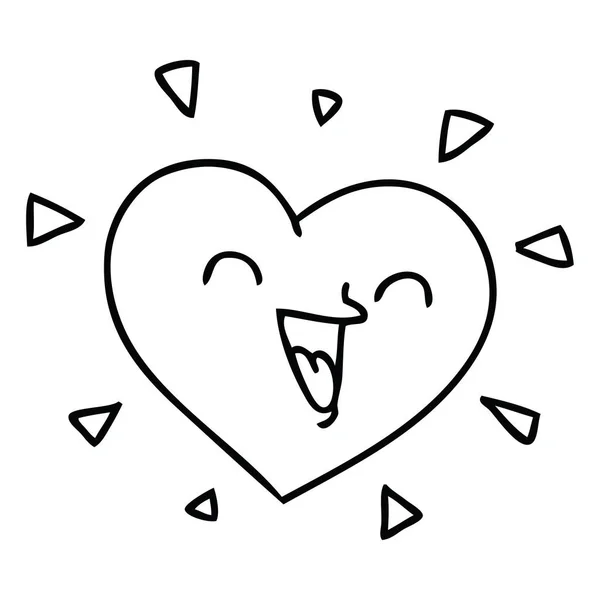 Quirky line drawing cartoon happy heart — Stock Vector