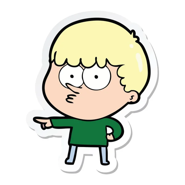 Sticker Cartoon Pointing Boy — Stock Vector