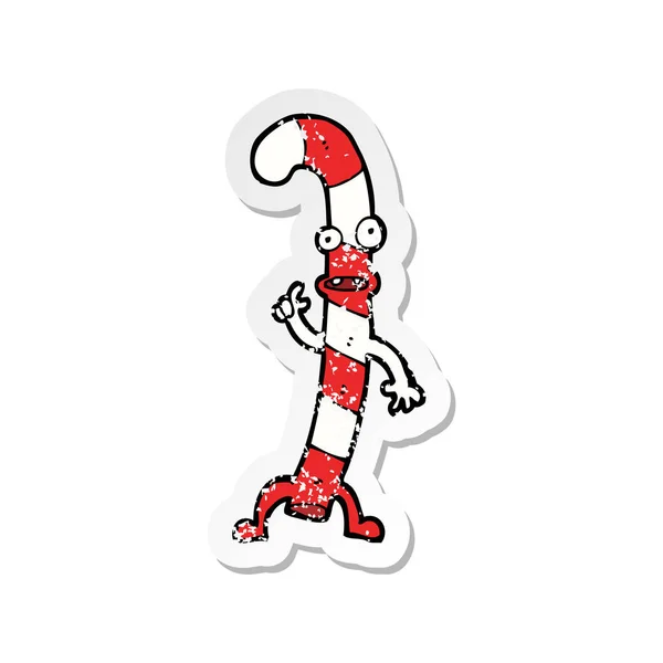 Retro Distressed Sticker von einem Cartoon tanzen Weihnachtsbonbons ca — Stockvektor