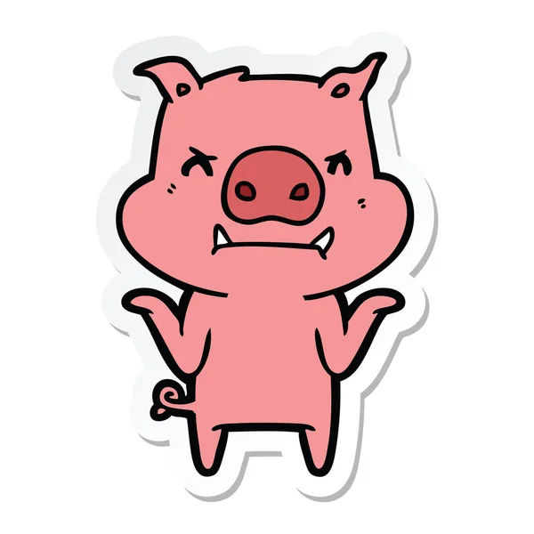 Stiker Dari Marah Kartun Babi Bahu Mengangkat - Stok Vektor