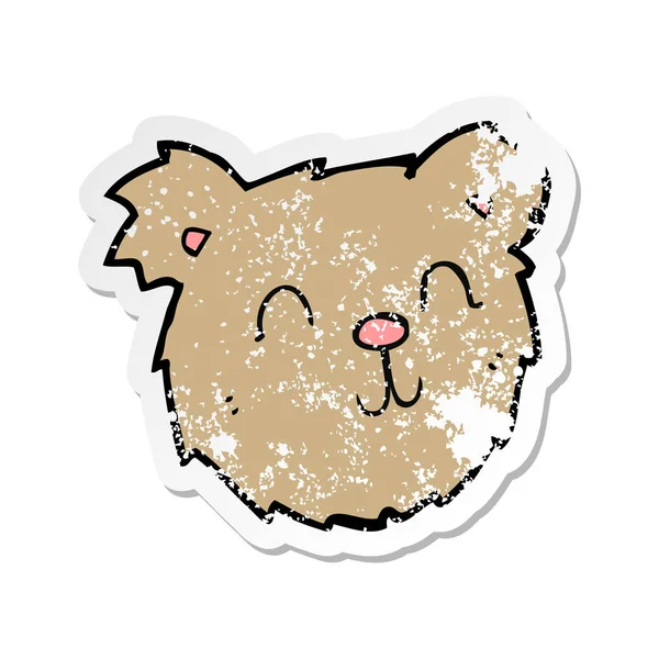 Retro Distressed Sticker Cartoon Happy Teddy Bear Face — Stock Vector