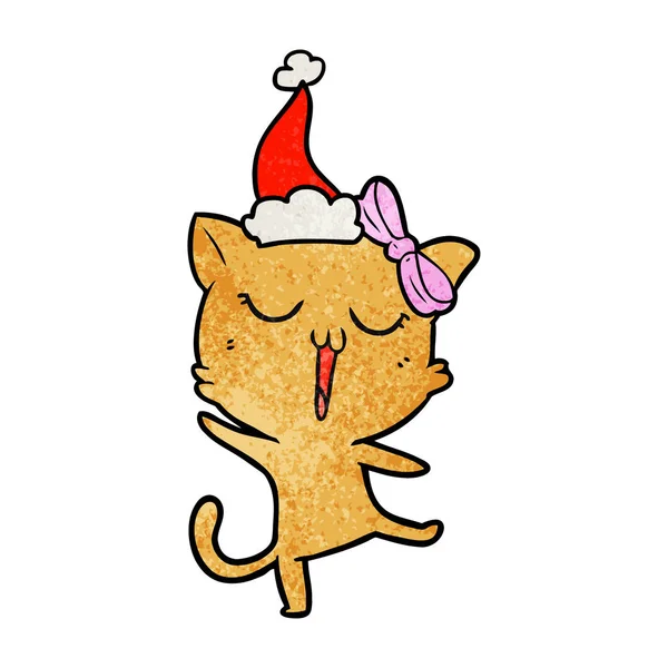 Dibujos animados texturizados de un gato con sombrero de santa — Vector de stock