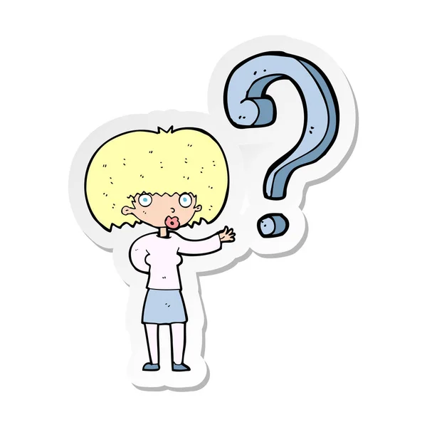 sticker of a cartoon woman with question - Stock Image - Everypixel