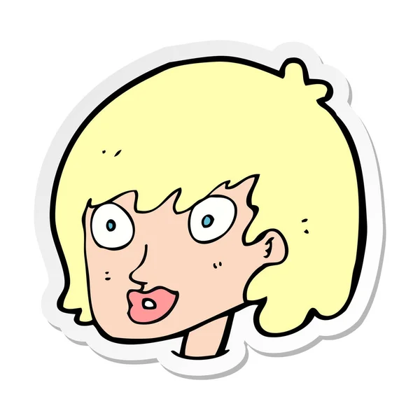 Sticker Cartoon Happy Female Face — Stock Vector