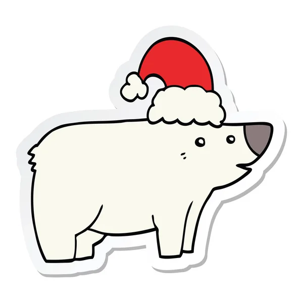Sticker Cartoon Bear Wearing Christmas Hat — Stock Vector
