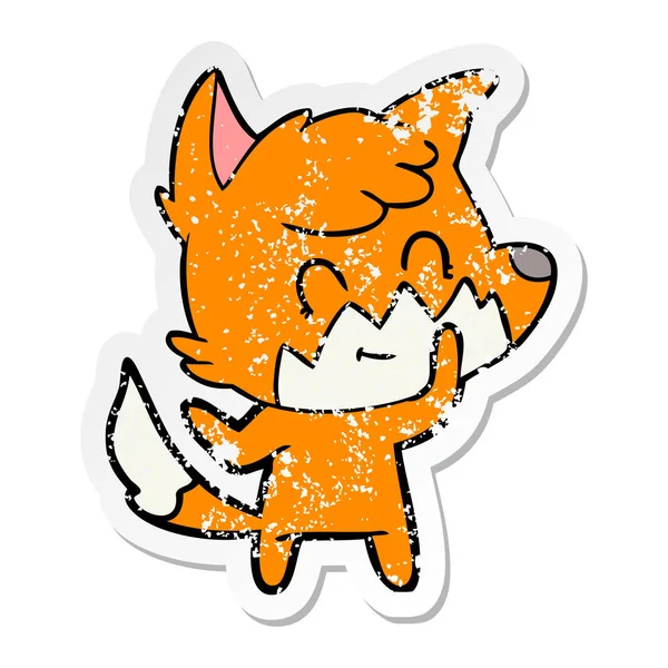 Etiqueta angustiada de um desenho animado raposa feliz — Vetor de Stock