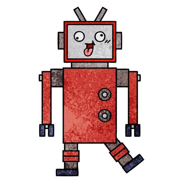 Retro Grunge Texture Cartone Animato Robot — Vettoriale Stock