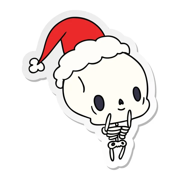 Hand Getekend Kerst Sticker Cartoon Van Kawaii Skelet — Stockvector