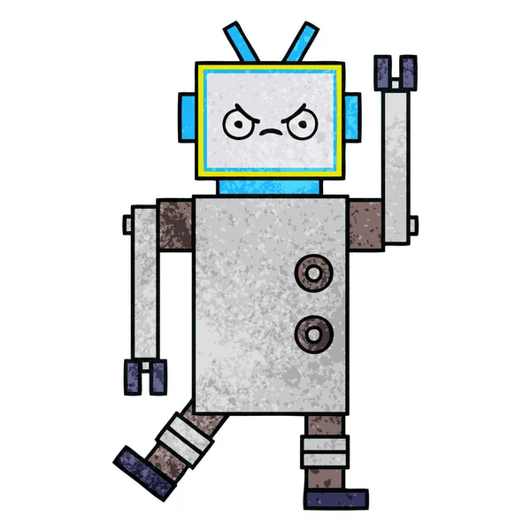 Robot de dibujos animados de textura grunge retro — Vector de stock