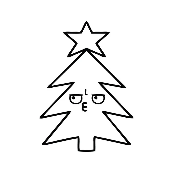 Dibujo Línea Dibujos Animados Árbol Navidad — Vector de stock